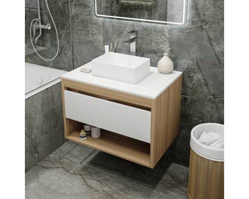 Тумба с раковиной Teymi Ritta 75, дуб эврика, матовая белая, раковина Helmi Mini 38