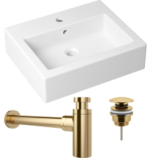 Комплект Раковина Lavinia Boho Bathroom Sink 33311014 + Донный клапан Wellsee Drainage System 182141000 золото + Сифон 182106000 золото