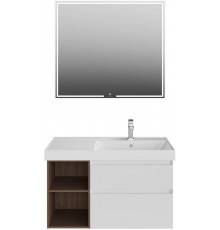 Мебель для ванной комнаты KERAMA MARAZZI Cubo 90, правая подвесная, белая матовая, структурированный орех