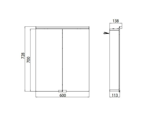 EMCO Flat Зеркальный шкаф 60х72.7см., LED-подсветка, 2 двери, 2 полки, розетка, без нижней подсветки. 9797 050 63 EMCO Flat Зеркальный шкаф 60х72.7см., LED-подсветка, 2 двери, 2 полки, розетка, без нижней подсветки. 9797 050 63