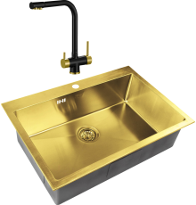 Комплект Мойка кухонная Zorg Inox PVD Inox Pvd SZR-7551 bronze + Смеситель Sanitary ZR 348 YF BLACK BRONZE
