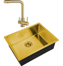 Комплект Мойка кухонная Steel Hammer SH 5844 BRONZE бронза + Смеситель SH 801 Inox Bronze PVD