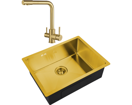 Комплект Мойка кухонная Steel Hammer SH 5844 BRONZE бронза + Смеситель SH 801 Inox Bronze PVD