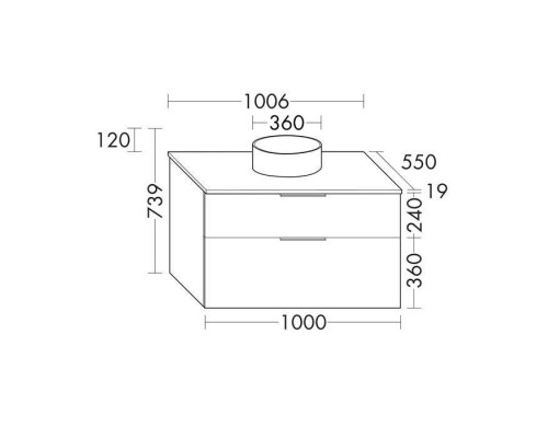 Burgbad Eqio Комплект мебели 100х55х60 см, с керамич. умыв. круглым по центру, цвет белый, без отв под смес, ручки GO252, цвет: серый глянцевый. SGUM120F2010G0252C0001*0