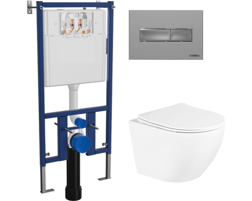 Комплект Унитаз подвесной BelBagno Uno BB3105CHR/SC + Инсталляция DIWO 4501 + Кнопка 7321 хром матовый Комплект Унитаз подвесной BelBagno Uno BB3105CHR/SC + Инсталляция DIWO 4501 + Кнопка 7321 хром матовый