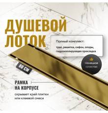 Душевой трап (лоток) CK DRAIN AQCP11-80 Plain GOLD 80 см, щелевая решетка из нержавеющей стали, золото, с рамкой
