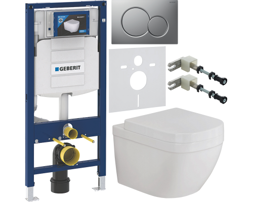 Комплект Унитаз подвесной Grohe Euro Ceramic 3932800H + Крышка 39330001 с микролифтом + Инсталляция Geberit Duofix UP 320 111.300.00.5 + Кнопка Sigma 01 115.770.JQ.5 лакированная, матовый хром + Крепления 111.815.00.1 к стене + Шумоизоляция 156.050.00.1