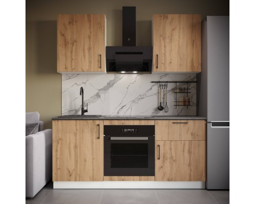 Кухонный гарнитур Domaci Болонья 180 см, фасад дуб вотан, ручка черная, столешница луна KUH-767493