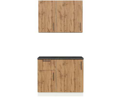 Кухонный гарнитур Domaci Болонья 160 см, фасад дуб вотан, ручка черная, столешница луна KUH-708196