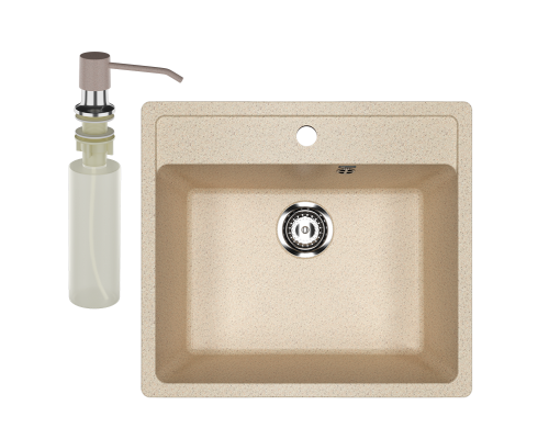 Мойка кухонная Ulgran U-104 302 песочная + дозатор U-01 песочный