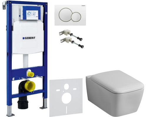 Комплект Унитаз подвесной Geberit iCon Square 201950000 + Крышка Square 571910000 + Крепления Duofix 111.815.00.1 к стене + Шумоизоляция 156.050.00.1 + Инсталляция UP 320 111.300.00.5 + Кнопка Sigma 01 115.770.11.5 белая