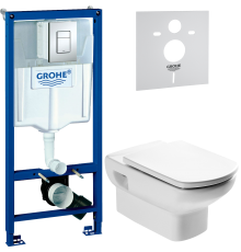 Комплект Унитаз подвесной Roca Dama senso 346517000 + Крышка Dama Senso ZRU9302820 c микролифтом, петли хром + Инсталляция Grohe Rapid SL 38772001 3 в 1 с кнопкой смыва + Шумоизоляция 37131000