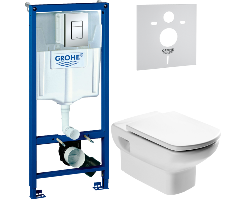 Комплект Унитаз подвесной Roca Dama senso 346517000 + Крышка Dama Senso ZRU9302820 c микролифтом, петли хром + Инсталляция Grohe Rapid SL 38772001 3 в 1 с кнопкой смыва + Шумоизоляция 37131000