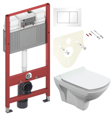 Комплект Унитаз подвесной Cersanit Carina XL Clean On DPL EO slim + Инсталляция TECE Base 9400413 4 в 1 с кнопкой смыва