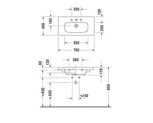 Duravit DuraStyle Раковина 78.5х40 см, 3 отв., цвет: белый. 2337780030