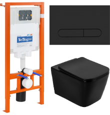 Комплект Унитаз подвесной BelBagno Ardente-c BB3202CHR-MB крышка BB3202SC-MB, безободковый, с микролифтом + Система инсталляции для унитазов BelBagno