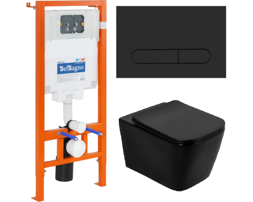 Комплект Унитаз подвесной BelBagno Ardente-c BB3202CHR-MB крышка BB3202SC-MB, безободковый, с микролифтом + Система инсталляции для унитазов BelBagno