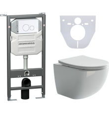 Комплект Унитаз подвесной Ceramicanova Forma CN3009 безободковый, с микролифтом + Инсталляция Envision CN1001W + Кнопка Round, белая