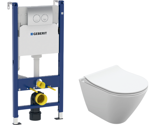 Комплект Унитаз подвесной Cersanit City Oval Clean On DPL EO slim + Инсталляция Geberit Duofix Delta 458.124.21.1 3 в 1 с кнопкой смыва, хром