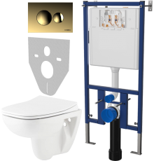 Комплект Унитаз подвесной Seramiksan Petite A101002H + Крышка AG50006 с микролифтом + Инсталляция DIWO 4501 + Кнопка 7315 золотая