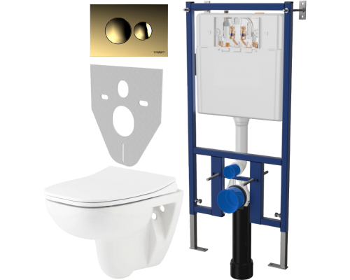Комплект Унитаз подвесной Seramiksan Petite A101002H + Крышка AG50006 с микролифтом + Инсталляция DIWO 4501 + Кнопка 7315 золотая