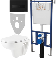 Комплект Унитаз подвесной Seramiksan Petite A101002H + Крышка AG50006 с микролифтом + Инсталляция DIWO 4501 + Кнопка 7323 черная матовая