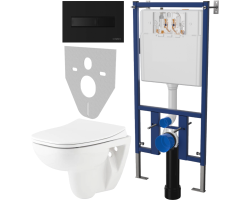 Комплект Унитаз подвесной Seramiksan Petite A101002H + Крышка AG50006 с микролифтом + Инсталляция DIWO 4501 + Кнопка 7323 черная матовая