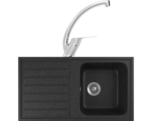 Комплект Мойка кухонная Domaci Бьелла DMC-20 черная + Смеситель для кухни MEGA Mega MG-BMK016 хром