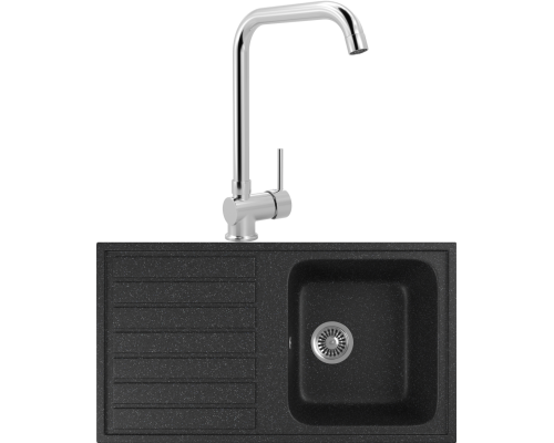 Комплект Мойка кухонная Domaci Бьелла DMC-20 черная + Смеситель для кухни MEGA Didim MG-CM107 хром