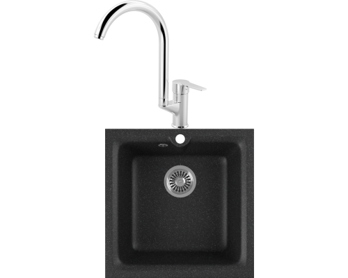 Комплект Мойка кухонная Domaci Бьелла DMC-42 черная + Смеситель для кухни MEGA Snow MG-SH03 хром