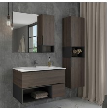 Мебель для ванной комнаты Comforty Франкфурт 90, дуб шоколадно-коричневый, белая раковина