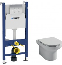 Комплект Унитаз подвесной Jacob Delafon Elite EDX114RU-00 безободковый + Инсталляция Geberit Duofix Delta 458.124.21.1 3 в 1 с кнопкой смыва, хром