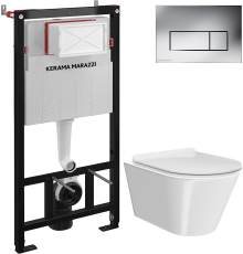 Комплект Унитаз подвесной Kerama Marazzi Plaza Modern PLMR.wc.02 безободковый, с микролифтом + Инсталляция AM101\1120KM + Кнопка M571KM