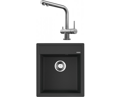 Комплект Мойка кухонная Omoikiri Daisen 46-BL черная + Смеситель Nagano BN нержавеющая сталь