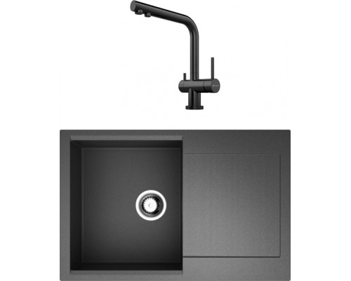 Комплект Мойка кухонная Omoikiri Daisen 78-BL черная + Смеситель Nagano PVD-GM вороненая сталь