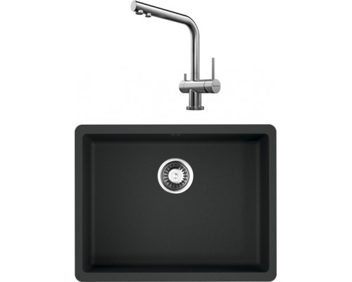Комплект Мойка кухонная Omoikiri Kata 54-U-BL черная + Смеситель Nagano BN нержавеющая сталь