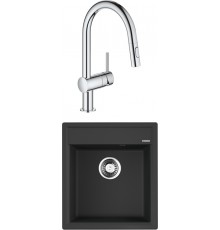 Комплект Мойка кухонная Omoikiri Daisen 46-BL черная + Смеситель Grohe Minta 32321002