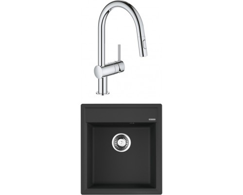 Комплект Мойка кухонная Omoikiri Daisen 46-BL черная + Смеситель Grohe Minta 32321002