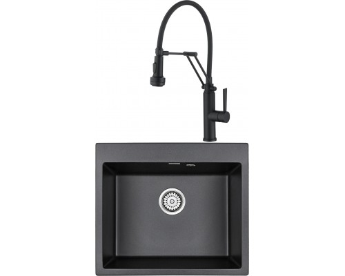 Комплект Мойка кухонная Paulmark Kante 60 PM106052-BL черный + Смеситель Domaci Равенна DCB 7012 черный, с гибким изливом