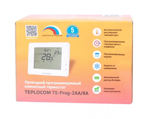Термостат комнатный Teplocom TS-Prog-2AA/8A, проводной, прогр., реле 250В, 8А 912 (912)
