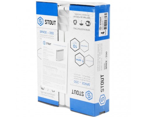 Радиатор биметаллический STOUT Space 350 4 секции боковое подключение RAL9016 SRB-0310-035004 (SRB-0310-035004)