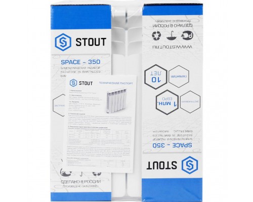 Радиатор биметаллический STOUT Space 350 4 секции боковое подключение RAL9016 SRB-0310-035004 (SRB-0310-035004)