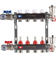 Коллектор из нержавеющей стали в сборе с расходомерами ROMMER 4 выхода (RMS-1210-000004)