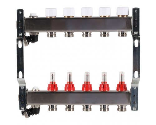 Коллектор из нержавеющей стали с расходомерами ROMMER, с клапаном вып. воздуха и сливом 5 выходов (RMS-1201-000005)