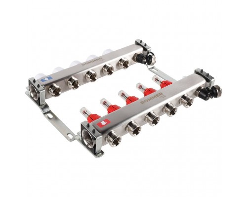 Коллектор из нержавеющей стали с расходомерами ROMMER, с клапаном вып. воздуха и сливом 5 выходов (RMS-1201-000005)