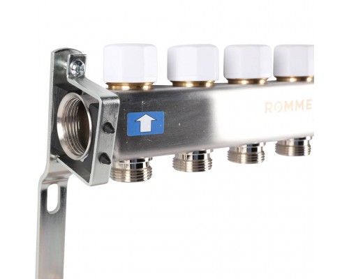 Коллектор из нержавеющей стали с расходомерами ROMMER, с клапаном вып. воздуха и сливом 5 выходов (RMS-1201-000005)
