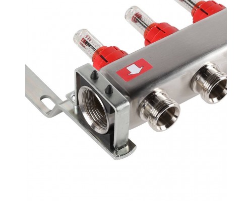 Коллектор из нержавеющей стали с расходомерами ROMMER, с клапаном вып. воздуха и сливом 5 выходов (RMS-1201-000005)