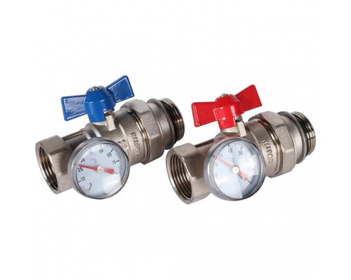 *RMS-1001-030001 ROMMER Комплект прямых шаровых кранов с термометрами 1” (RMS-1001-030001)