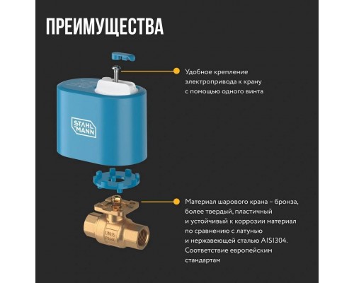 Кран шаровой Stahlmann с электроприводом Stahlmann 1F 12В (2282754)