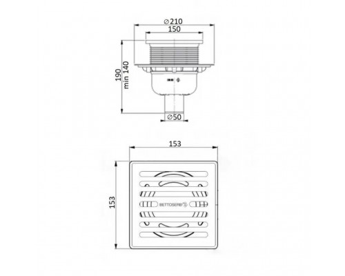 Трап с мульти-сифоном BETTOSERB 15х15, вертикальный выпуск (14702510)